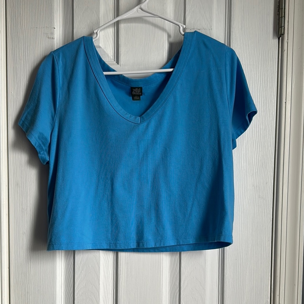 Wild Fable Blue Crop T-Shirt V-Neck Short Sleeve